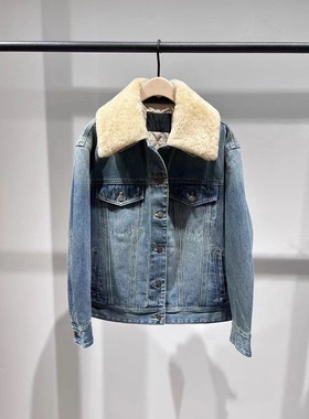 正品牛仔夹克2025冬新品棉质流浪风怀旧磨白可拆卸毛领MBE4JKTT03
