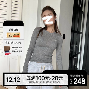 高端版字母刺绣徽标圆领针织衫弹力修身显瘦长袖超细羊毛薄款毛衣