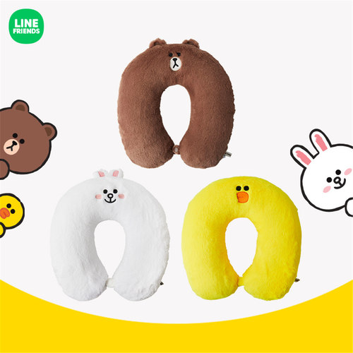 【正品现货】LINE FRIENDS布朗熊STEADY颈椎枕毛绒U型枕午休头枕
