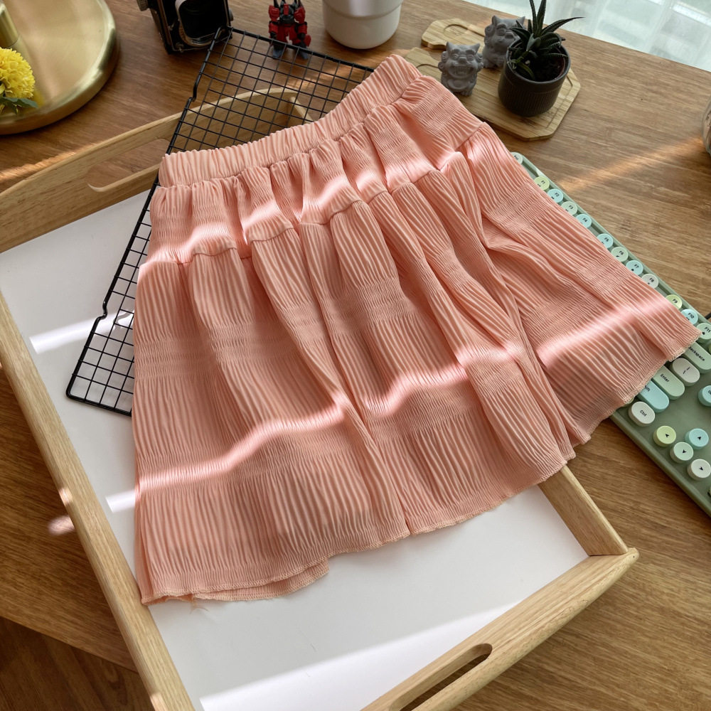 粉色雪纺半身裙女2023夏季新款法式短裙防走光高腰包臀a字百褶裙