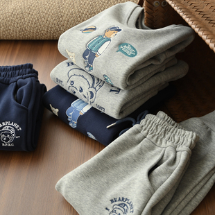 儿童加绒连帽卫衣 童装 套头衫 中大童冬款 男女童保暖卫裤 校园风