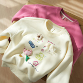 童装 一体奥粒绒 中大童秋冬款 女童加绒保暖套头衫 儿童圆领卫衣