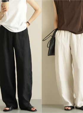 162以上水洗全亚麻 女士阔腿裤 直筒显瘦镰刀裤 老钱风春夏款女装