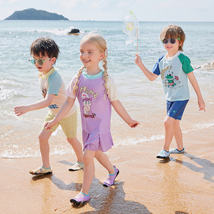 短裤 男童短袖 女童短裙中大童夏 儿童分体防晒泳衣套装 A类UPF50