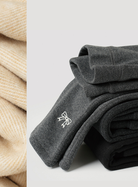 儿童双层加绒裤 女童蝴蝶结弹力修身保暖打底长裤 170中大童 冬款