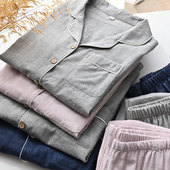 春秋款 情侣款 全棉睡衣两件套 男女同款 纯棉双层纱布家居服套装