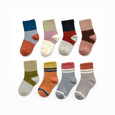 四双装儿童撞色条纹袜