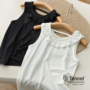 A类 50支兰精莫代尔 儿童罗纹背心 女童花边领吊带薄款上衣 夏款