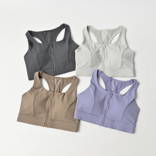 中强度半固定杯 健身聚拢防震无钢圈胸罩 女士前拉链文胸内衣