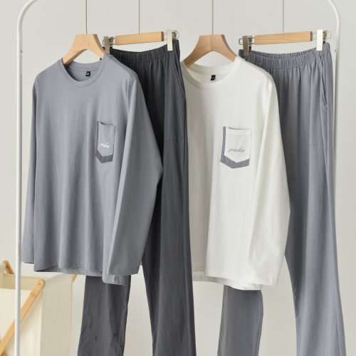 男士纯棉家居套装起居服圆领套头