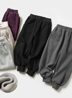 180青少年儿童加绒卫裤 男女童休闲宽松运动长裤一体绒中大童冬款