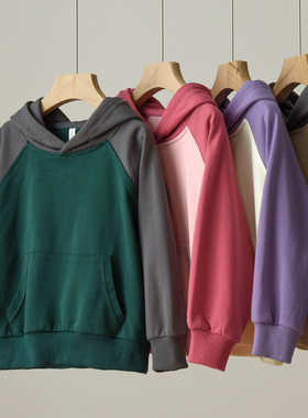 清库 儿童连帽插肩袖卫衣 男女童毛圈运动上衣中大童 春秋