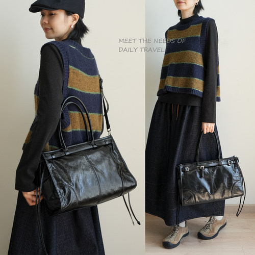 头层油蜡牛皮大容量托特包