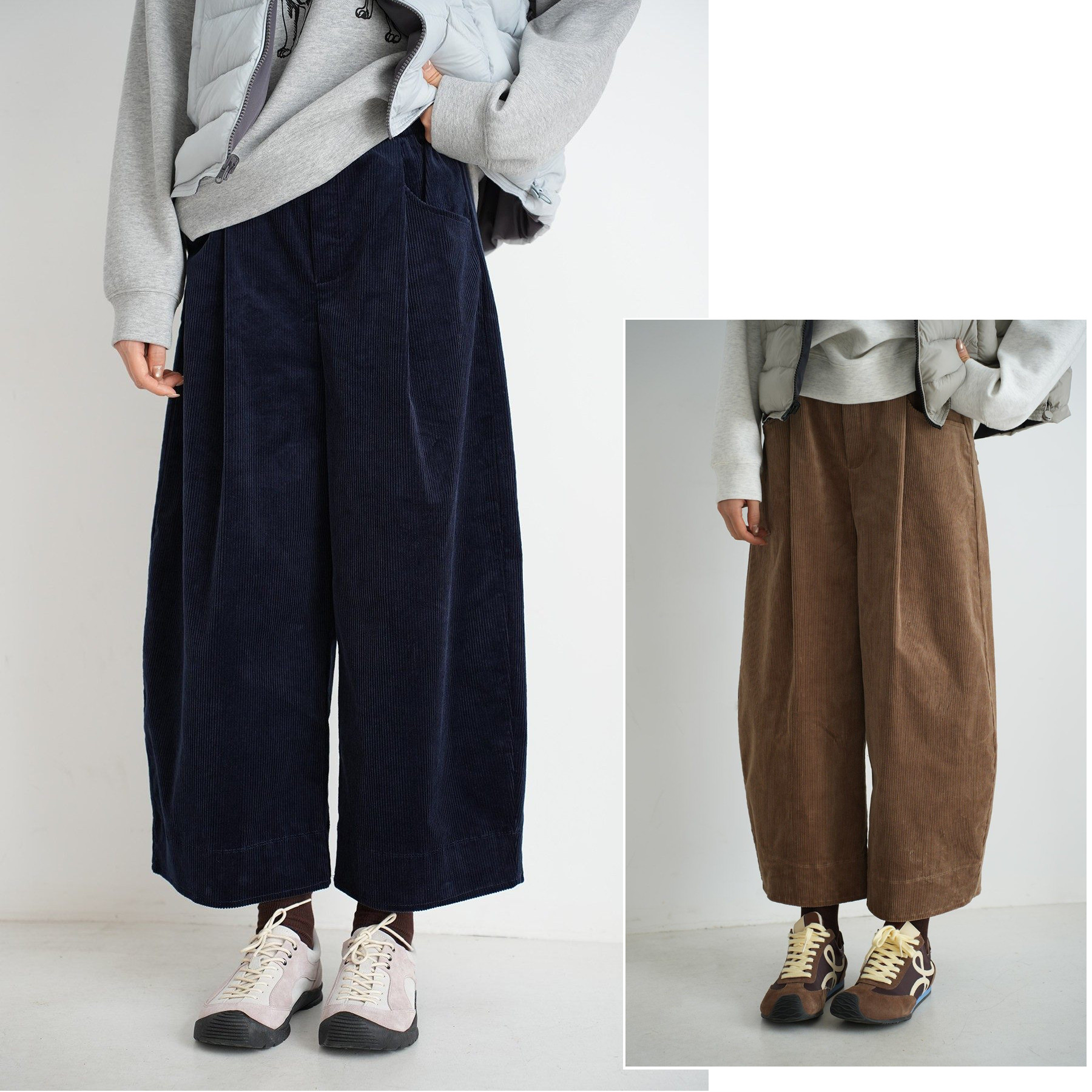 日系灯芯绒氛围裤 女士松紧腰复古休闲九分裤 清冷感 春款 女装 - 山东网店童装店出品