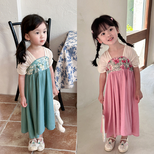 儿童中国风连衣裙 轻盈飘逸女童汉服印花裙子 中大童 夏款童装