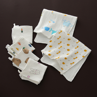 三条装 全棉 竹纤维 四层纱布宝宝纯棉擦脸毛巾 卡通擦手巾口水巾