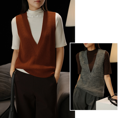 叠穿针织马甲百搭V领无袖坎肩