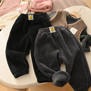 儿童一体绒棉裤 男童女童雪尼尔收口裤 加绒保暖长裤子