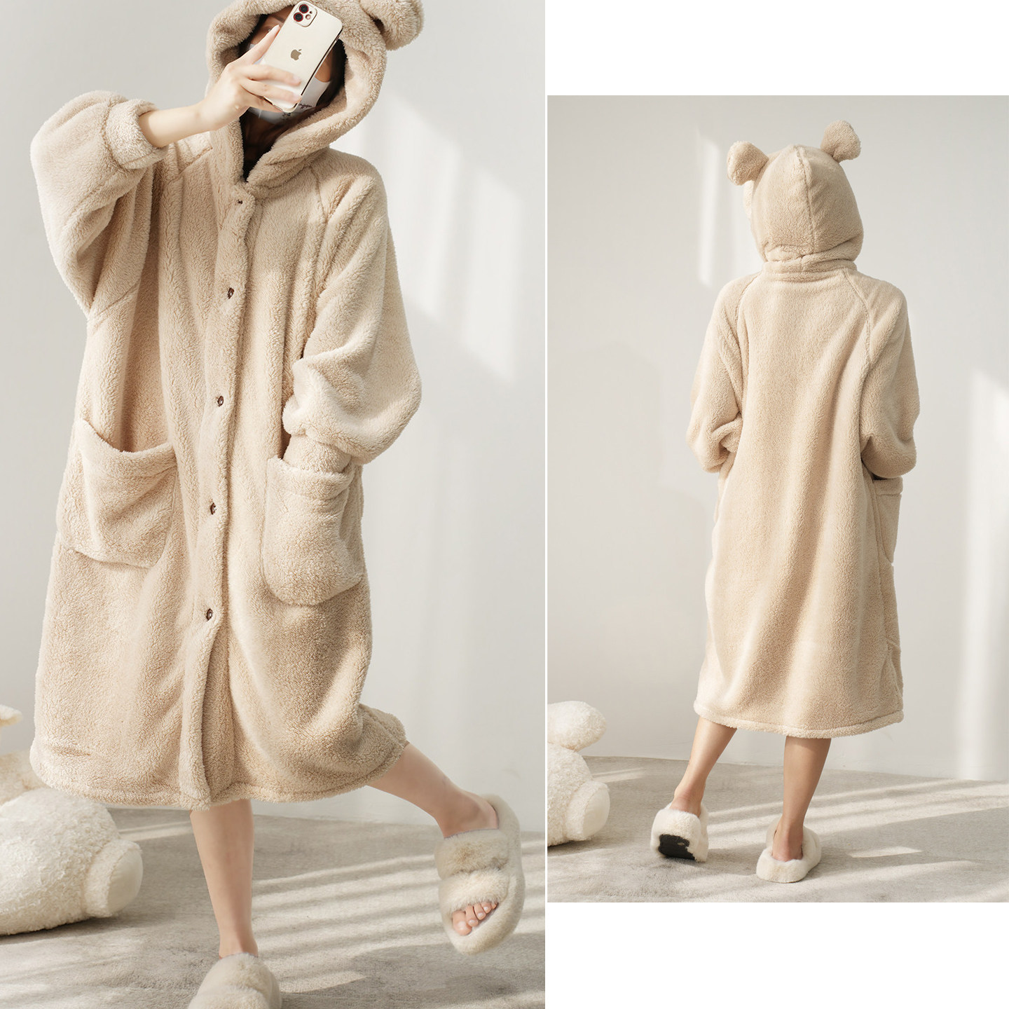 女士珊瑚绒睡袍 中长款连帽睡裙保暖宽松浴袍家居服睡衣 冬款女装,女士内衣/男士内衣/家居服,睡袍/浴袍,淘宝优惠券,粉丝福利购,淘宝优惠卷