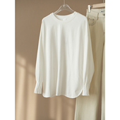 女士水洗棉全棉磨毛t 春款 风琴袖 180g 圆领长袖 纯棉打底衫 女装