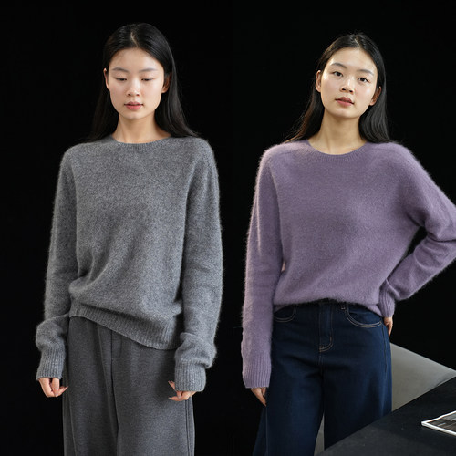 女士圆领拉毛无缝毛衣