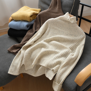 女士羊毛高领 女装 侧开叉坑条长袖 秋冬款 毛衣 无补