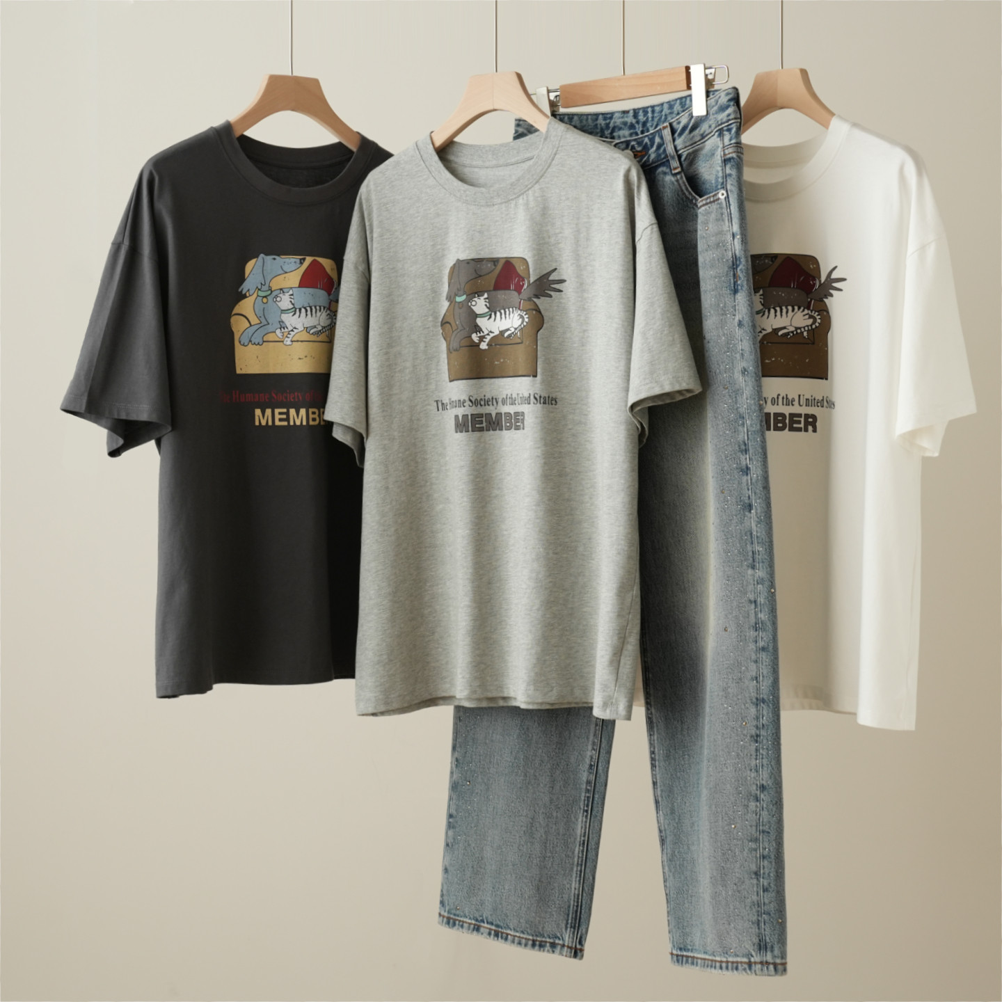 女士沙发狗印花短袖 纯棉圆领T恤打底衫 休闲可爱 春夏款 女装