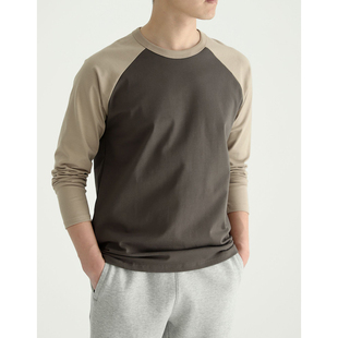 长T恤 插肩袖 基础圆领全棉长袖 打底衫 双纱精梳纯棉 春秋款 男士