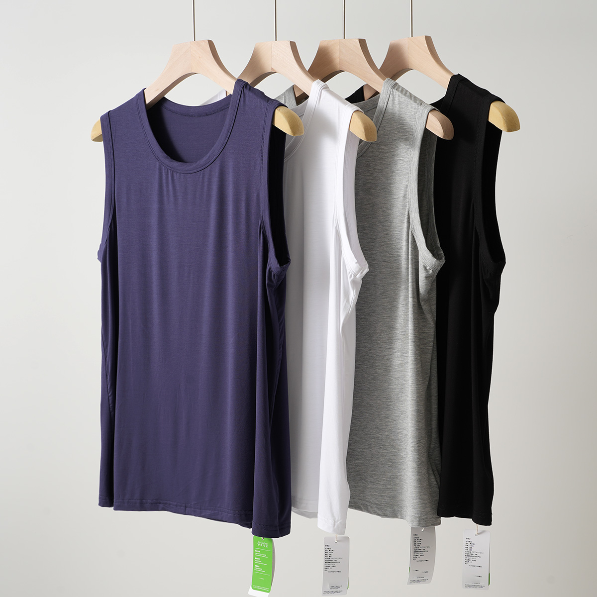 男士莫代尔纯色背心圆领宽边打底
