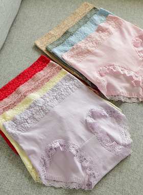 女士95棉高腰护肚蕾丝内裤 弹力平角裤 性感内衣 舒适T