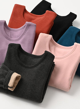 清库 软 儿童双层柔棉长袖T恤 男童女童保暖上衣中大童磨毛秋冬款