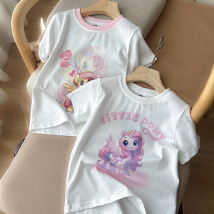 童装 儿童圆领短袖 夏季 女童印花字母T恤 中大童棉质打底衫