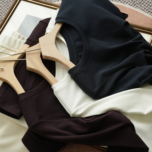 秋冬薄绒长袖 女装 T恤 内搭圆领打底衫 女士优可丝磨毛上衣 260g