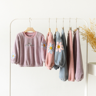 加厚款 好暖和 儿童双面珊瑚绒家居服女童保暖睡衣套装 秋冬新款