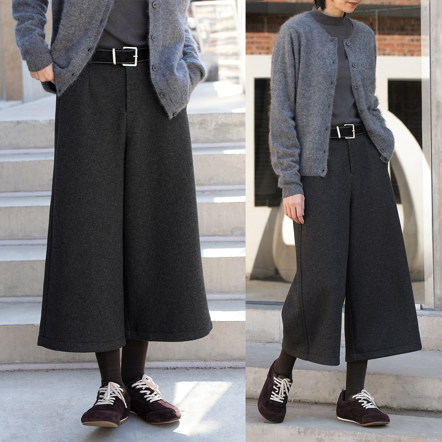 含羊毛复合一体绒八分阔腿裤靴裤