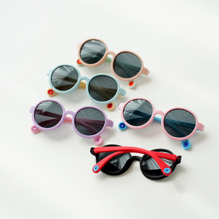 儿童太阳镜 UV400防晒圆框硅胶偏光太阳镜宝宝墨镜遮阳镜 春夏款