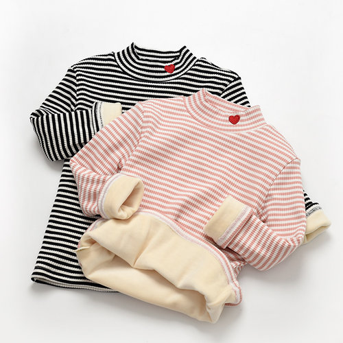 加绒款半高领刺绣爱心长袖打底衫