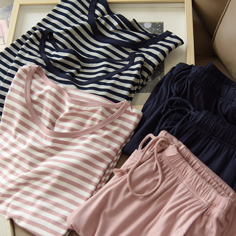 情侣款 垂感莫代尔 男士女士条纹睡衣套装 家居服两件套 春秋款,女士内衣/男士内衣/家居服,睡衣/家居服套装,淘宝优惠券,粉丝福利购,淘宝优惠卷