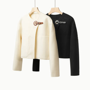 特 女士全羊毛短外套 圆领双面毛呢大衣 秋冬款