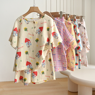 A类80-160儿童全棉睡衣套装婴儿纱短袖短裤套 可开裆 夏季家居服