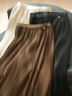 A字松紧腰半身裙 女装 开叉裙子 秋冬款 气质通勤 女士高腰百褶裙