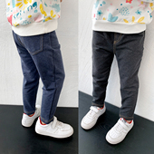 舒适百搭软软好舒服 子 针织 男童女童纯色毛圈裤 儿童仿牛仔长裤