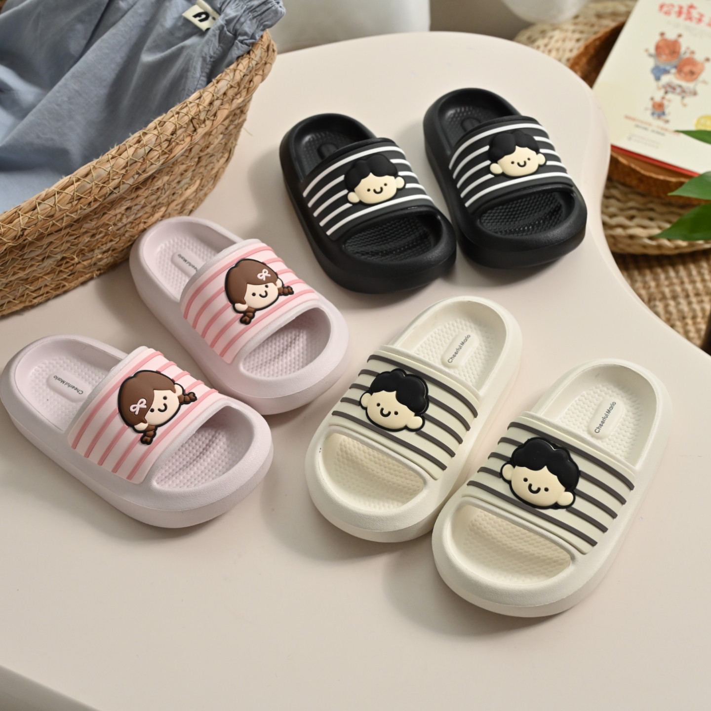亲子款 儿童家居静音拖鞋 男女童卡通平底防滑 女士浴室鞋 中大童