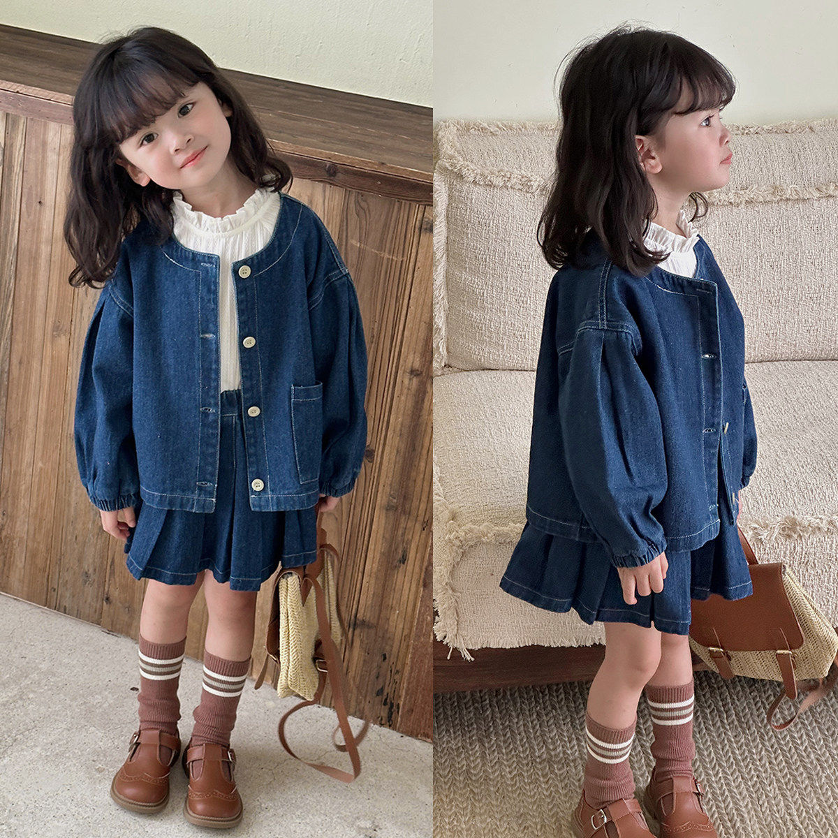 水洗牛仔 儿童圆领牛仔外套 男童女童宽松上衣 中大童 春秋款童装