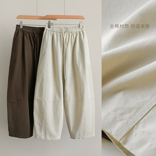 女裤 250g 女士松紧腰纯色宽松休闲裤 气球裤 秋k 全棉茧型阔腿裤