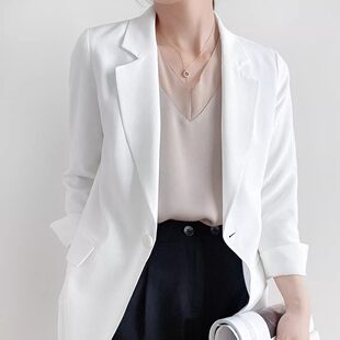 高品 全桑蚕丝 女士真丝西装外套 薄款通勤长袖上衣 女装