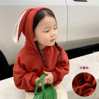 水沐良品连帽仿羊羔绒兔耳朵卫衣