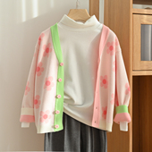 外套小中大童秋冬款 定制款 针织衫 女童V领小花朵毛衣开衫 A类