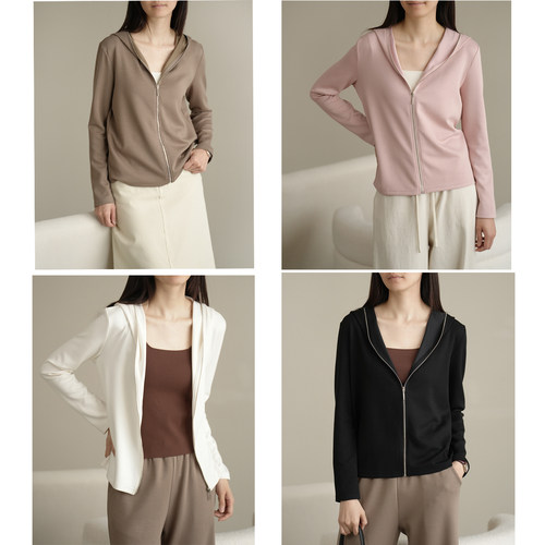 女士休闲短款拉链帽衫