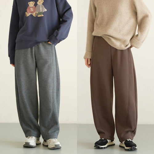 女士一体加绒弯月裤直筒长裤